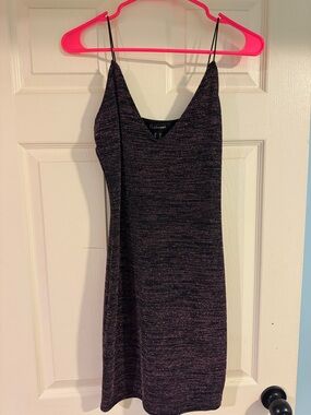 Revamped Metallic Knit Slip Dress in Plum and Black